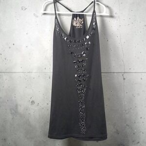 Connection 18 Black Studded Tank Top Med Racerback Silver Gem Tunic Y2K Rocker